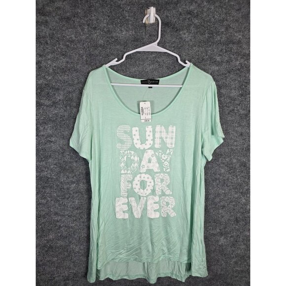 Fred David Shirt Womens Large Mint Green Sunday Forever Graphic Scoop Neck Rayon - Picture 1 of 7